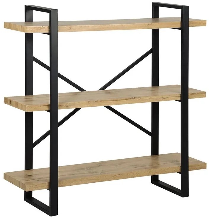 Regál s 3 policami svetlé drevo/čierna TIMBER Beliani