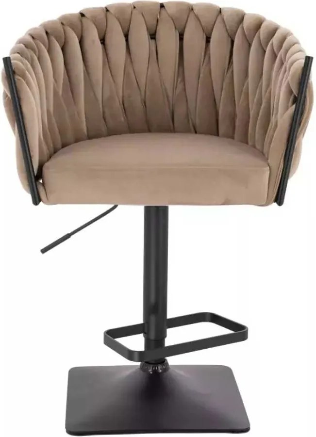 LuxuryForm DESIGN Barová stolička NORDEN VELUR na čiernej hranatej podstave - latte