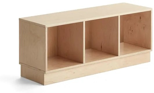 Drevená úložná skriňa RICO, so soklom, 3 priehradky, Š 1200 mm, breza