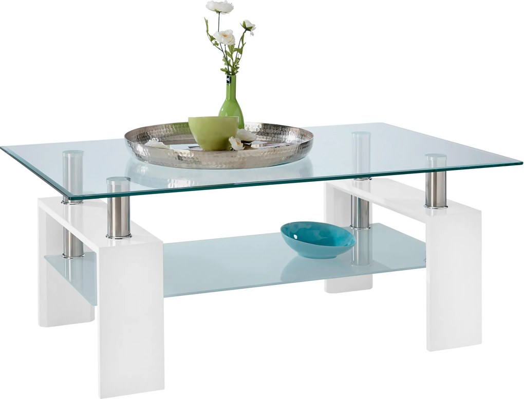 XXXLutz KONFERENČNÝ STOLÍK, biela s vysokým leskom, kov, sklo, kompozitné drevo, 100/60/45 cm Carryhome - Stolíky do obývačky - 001125000101