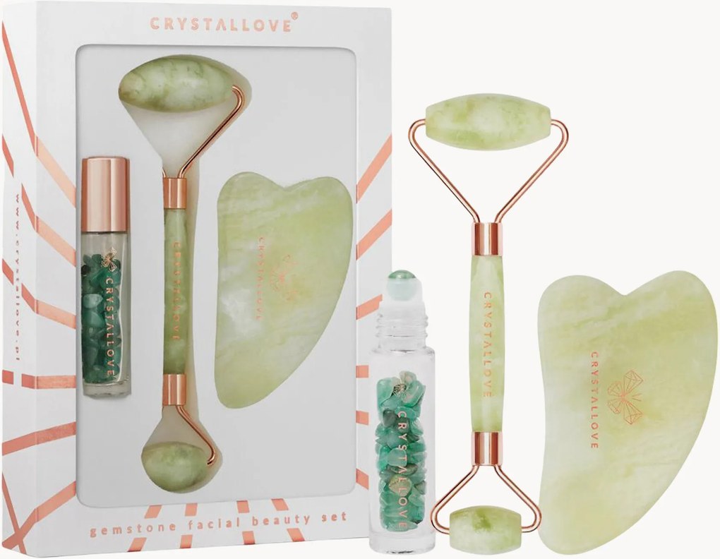 Súprava Jade Roller & Gua Sha Crystallove, 3 ks