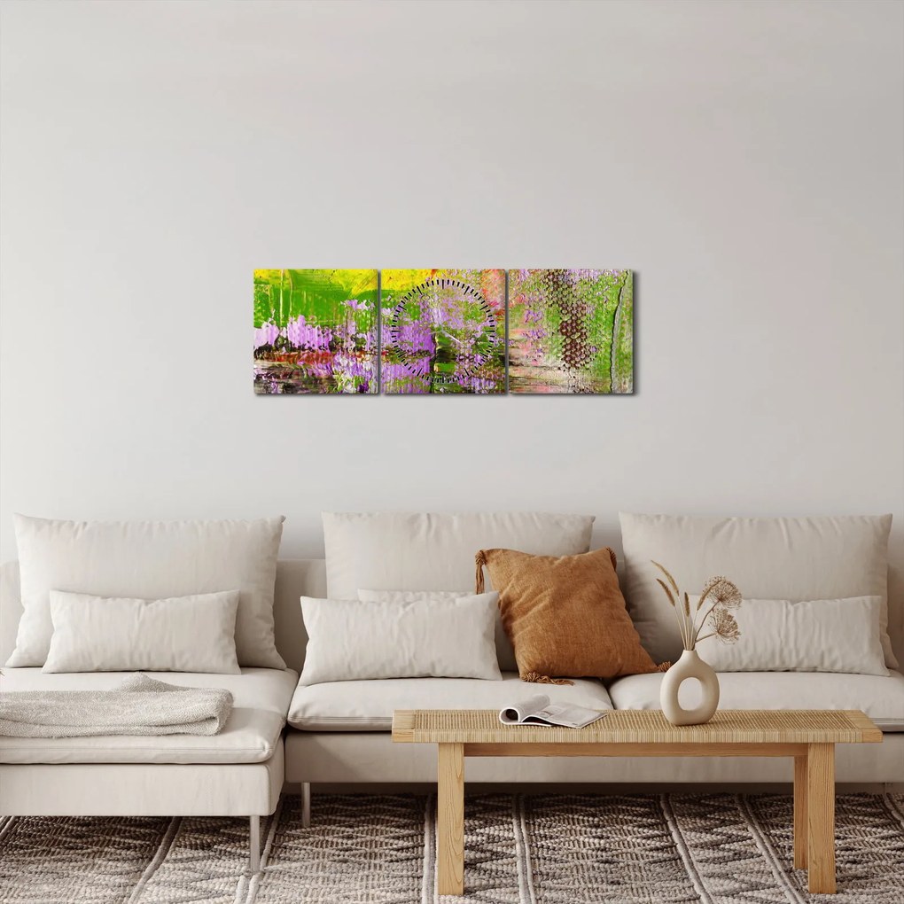 Obraz abstrakcie - maľba (s hodinami) (90x30 cm)