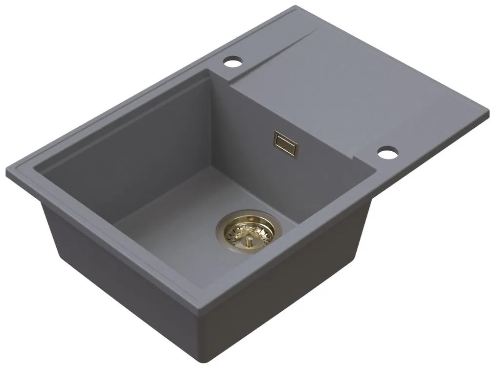 Sink Quality Sink55, kuchynský granitový drez 680x460x215 mm + zlatý sifón, šedá, SKQ-SINK.D.1KDO.XG