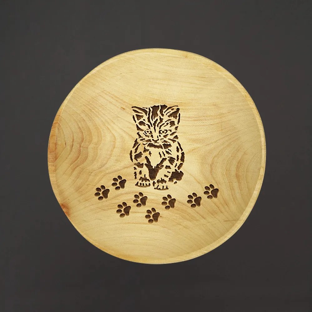 AMADEA Dřevěný servírovací tácek kulatý kočka, masivní dřevo, 15 cm
