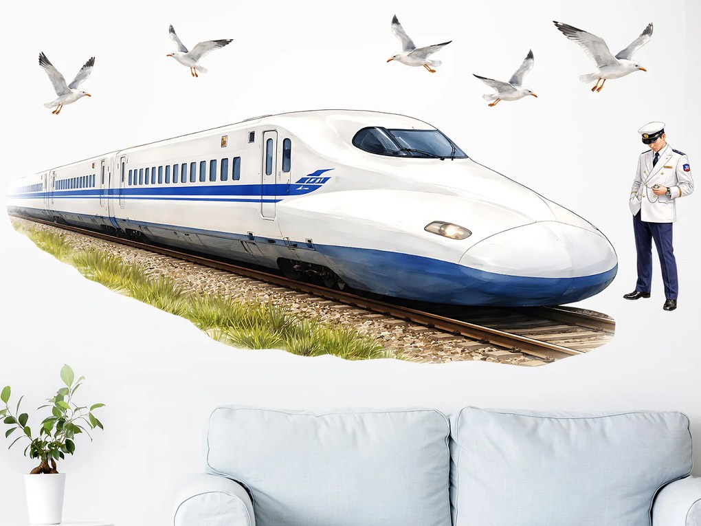 Vlak Shinkansen textilní prelepiteľná nálepka na stenu hárok 75 x 32 cm