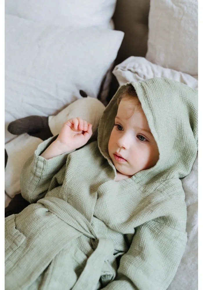 Detský zelený ľanový župan Linen Tales Nature, vel. 122 - 128