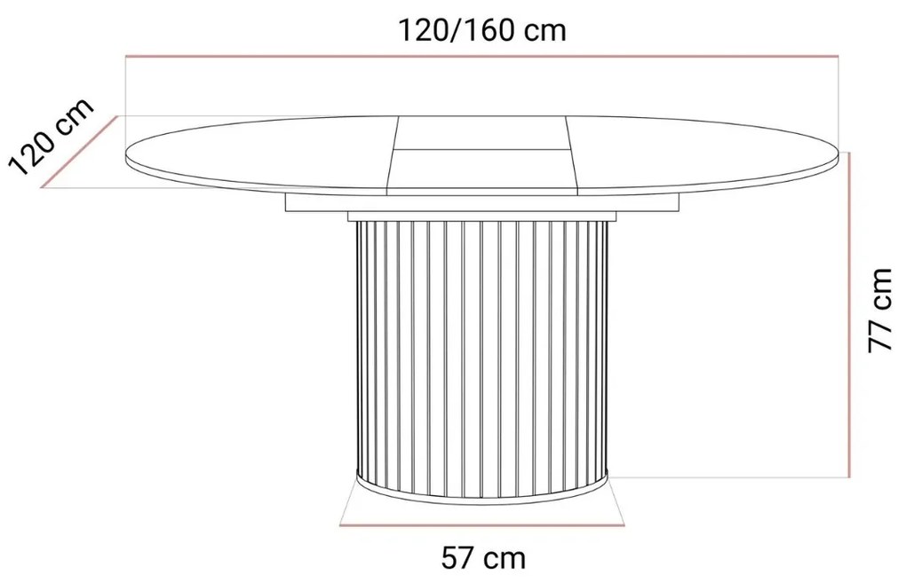 ROZKLADACÍ OKRÚHLY JEDÁLENSKÝ STÔL LANDRY KAŠMÍR 120 - 160 cm