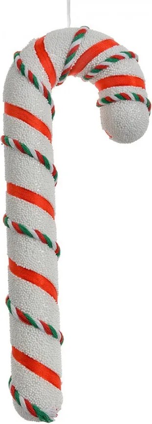 Červeno-biela vianočná ozdoba cukrová palička so stuhou - 10*3*26 cm