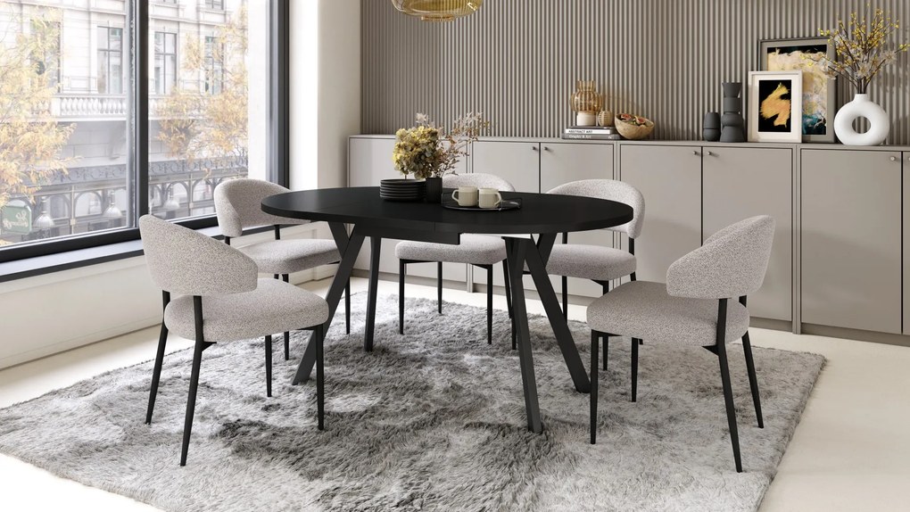 ALMO Čierny/čierne nohy - OKRÚHLY LOFTOVÝ/INDUSTRIÁLNY ROZKLADACÍ STÔL DO OBÝVAČKY/JEDÁLNE