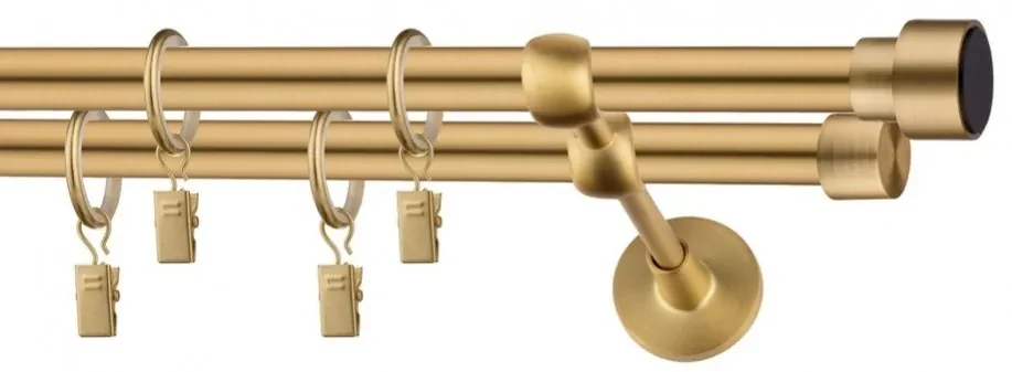 Dekorstudio Garniža dvojradová SLICK zlatá 19mm Dĺžka: 320cm, Typ uchytenia: Držiak dvojitý otvorený, Typ príslušenstva: Krúžky tiché so štipcami