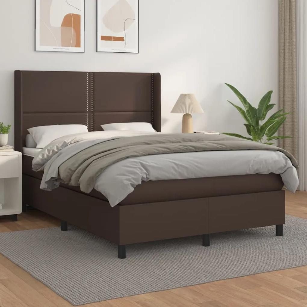 Boxspring posteľ s matracom hnedá 140x200 cm umelá koža 3132444