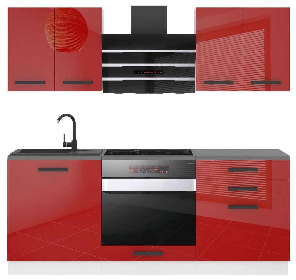 Kuchynská linka Belini Premium Full Version 180 cm červený lesk s pracovnou doskou MARY