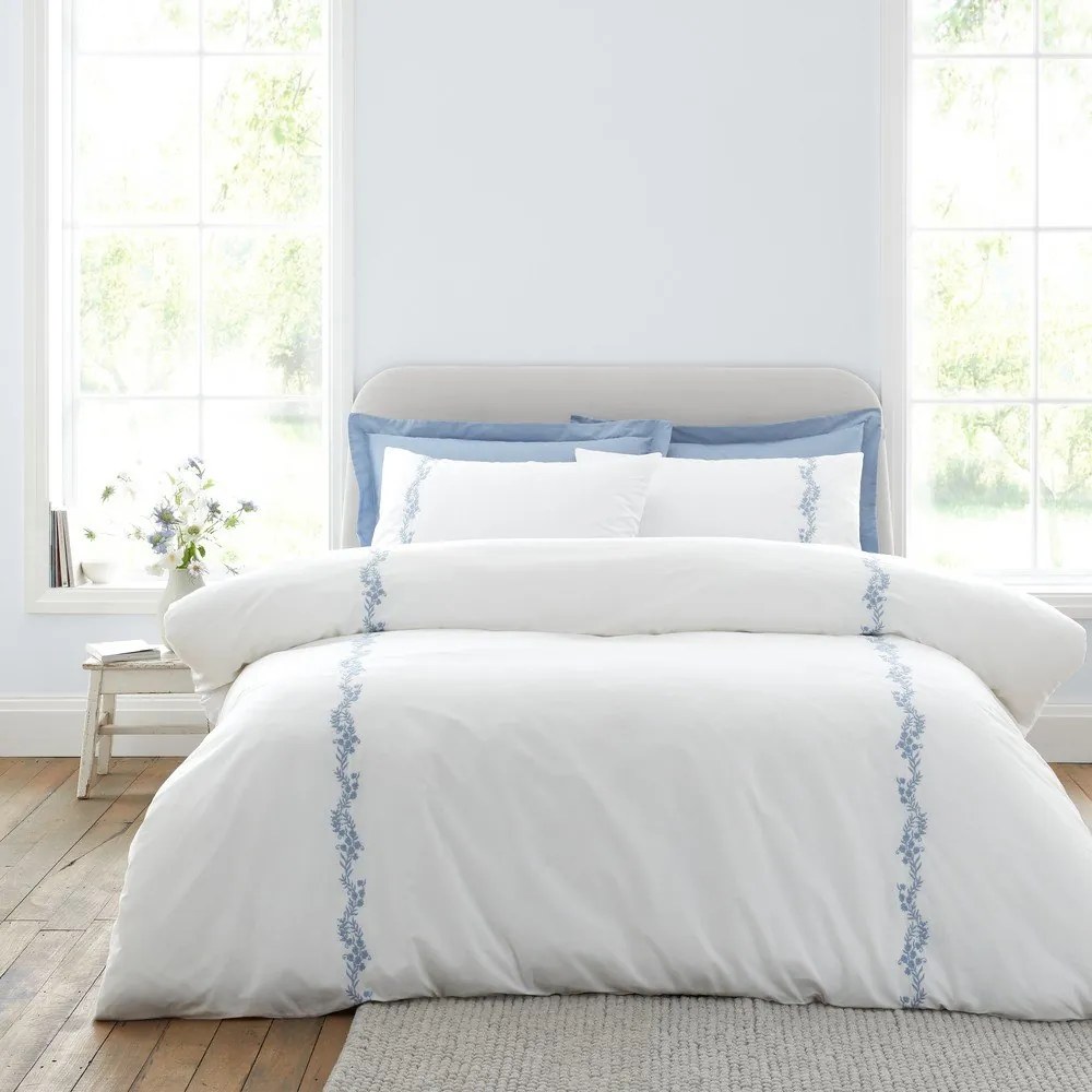 Biele obliečky na jednolôžko z bavlneného perkálu 135x200 cm Camille Embroidered Floral – Bianca