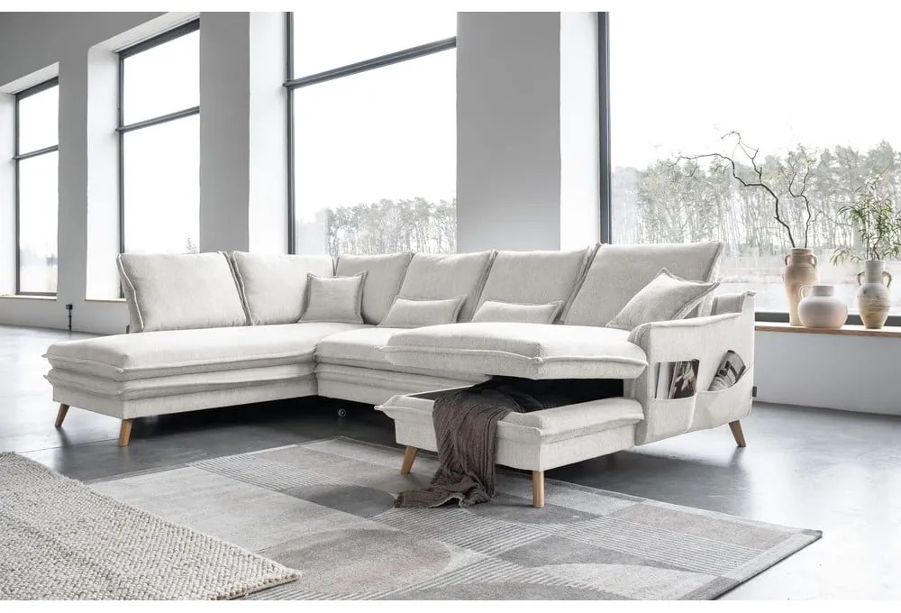 Béžová rozkladacia rohová pohovka (ľavý roh/do tvaru "U") Charming Charlie – Miuform