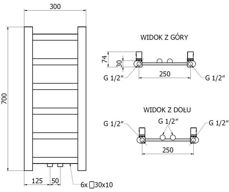 Mexen Bolt, vykurovacie teleso 700 x 300 mm, 141 W, spodné a stredové, biela, W126-0700-300-00-20