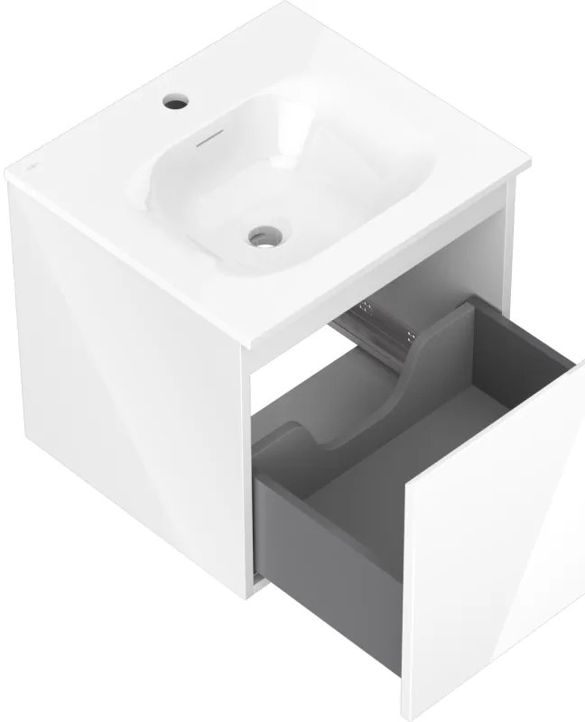 Mexen Orio, kúpeľňová skrinka 50 cm s umývadlom Vela, 1 zásuvka, biela lesklá, 91A10-05047-1-BF00-W23M00