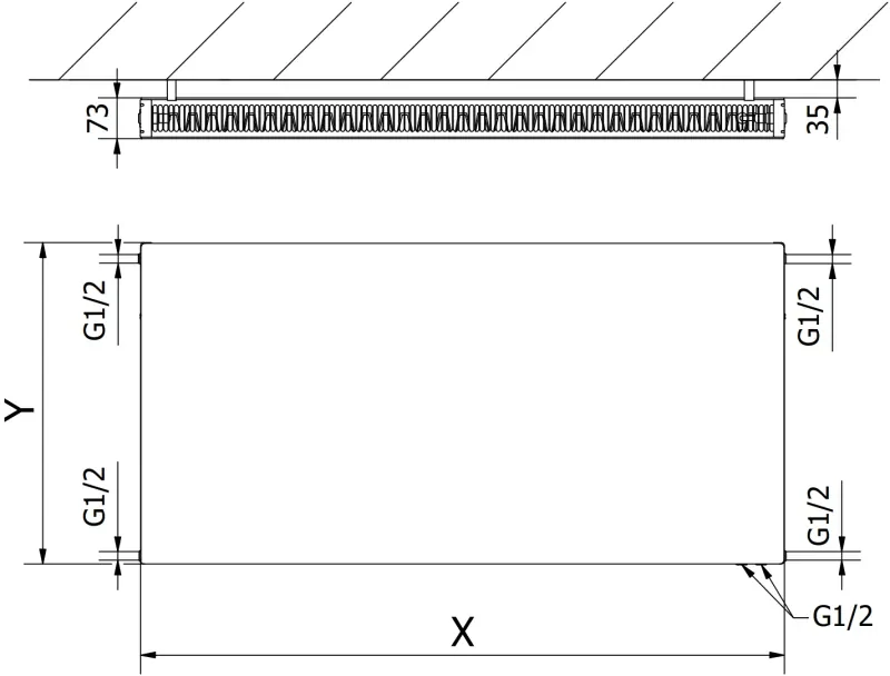 Mexen, Mexen Flat CVF21 panelový radiátor 600 x 1200 mm, spodné pripojenie, 1452 W, biely - W621F-060-120-00