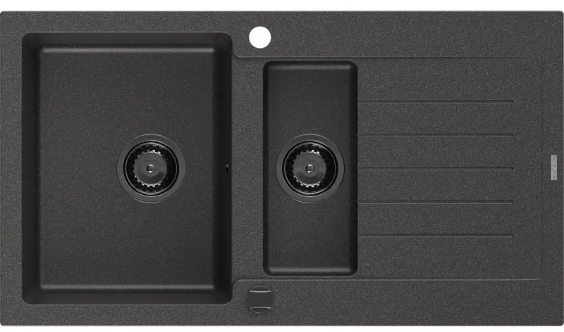 Mexen Matias - drez granitový 900x505x200 mm, 1,5-komorový, čierna-škvrny s čiernym sifónom, 6502901505-76-B