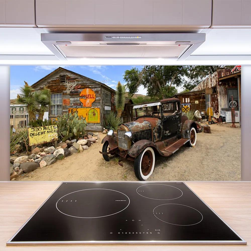 Sklenený obklad Do kuchyne Staré auto architektúra 120x60 cm