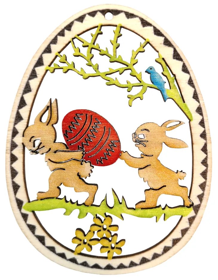 AMADEA Drevená dekorácia vajíčko zajačikovia s vajíčkom, veľkosť 9 cm, český výrobok