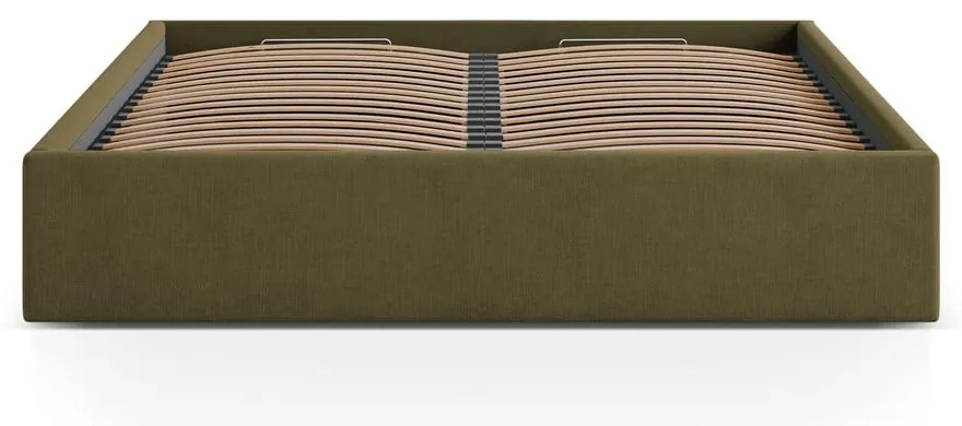 Zelená čalúnená dvojlôžková posteľ s úložným priestorom/bez čela s roštom 200x200 cm Susan – Micadoni