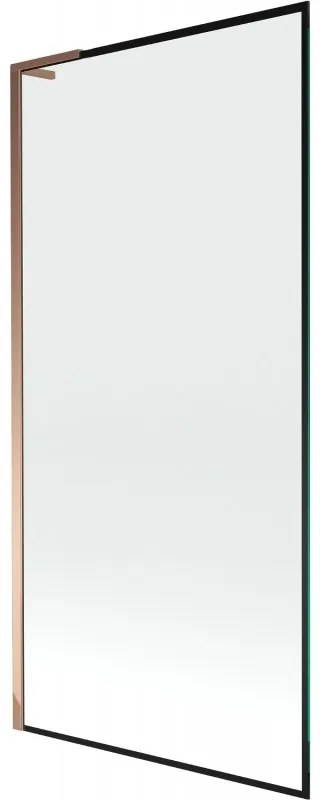 Mexen Next L, 1-krídlová vaňová zástena 90 x 150 cm, 6mm číre sklo-čierny vzor, ružové zlato profil, 895-090-000-03-70-60