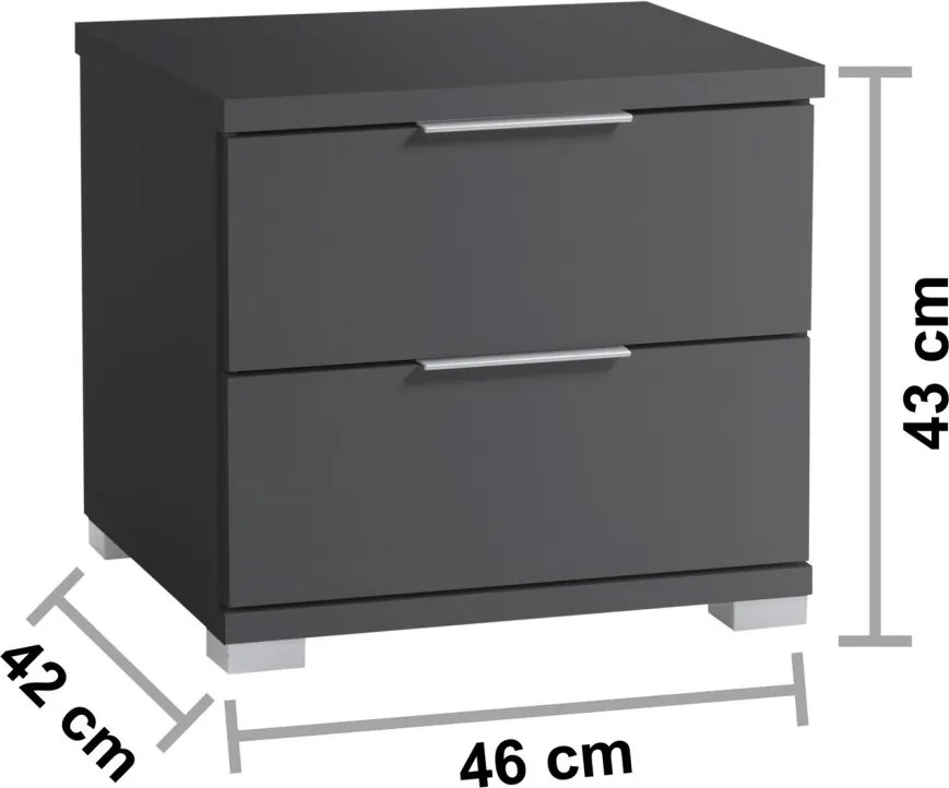Nočný stolík s 2 zásuvkami Smilla, výška 43 cm, grafitový