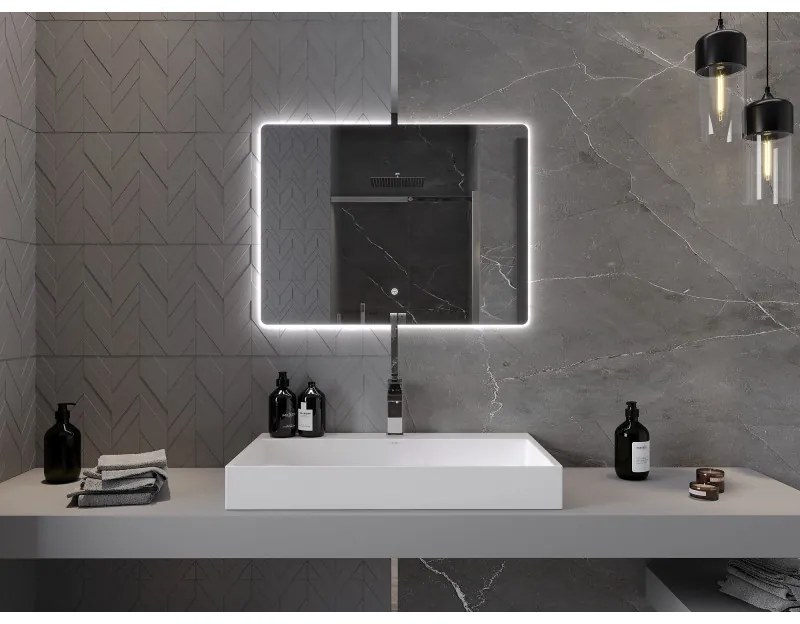 Mexen Sun, LED kúpeľňové zrkadlo s podsvietením 80x60 cm, 6000K, ochrana proti zahmlievaniu, 9807-080-060-611-00