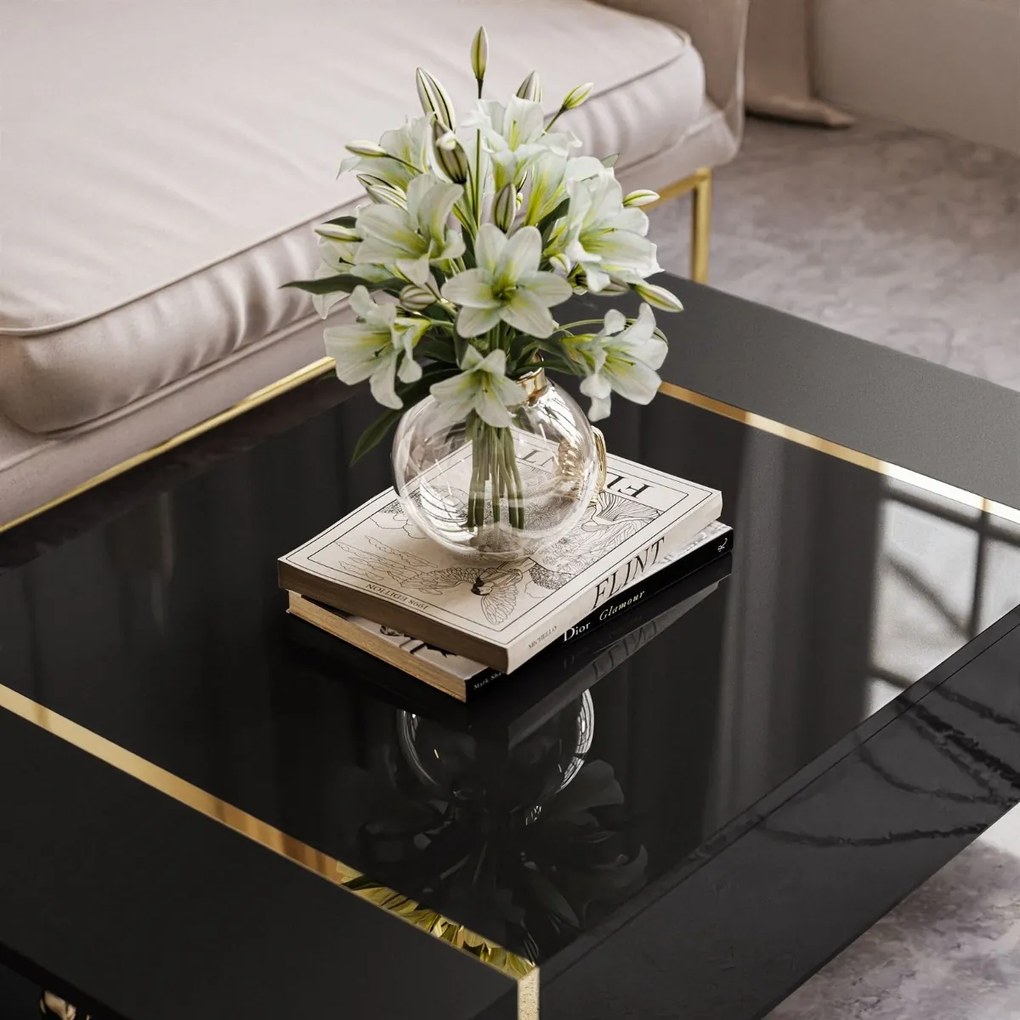 KONFERENČNÝ STOLÍK SANTINO ČIERNY VYSOKÝ LESK / ZLATÝ