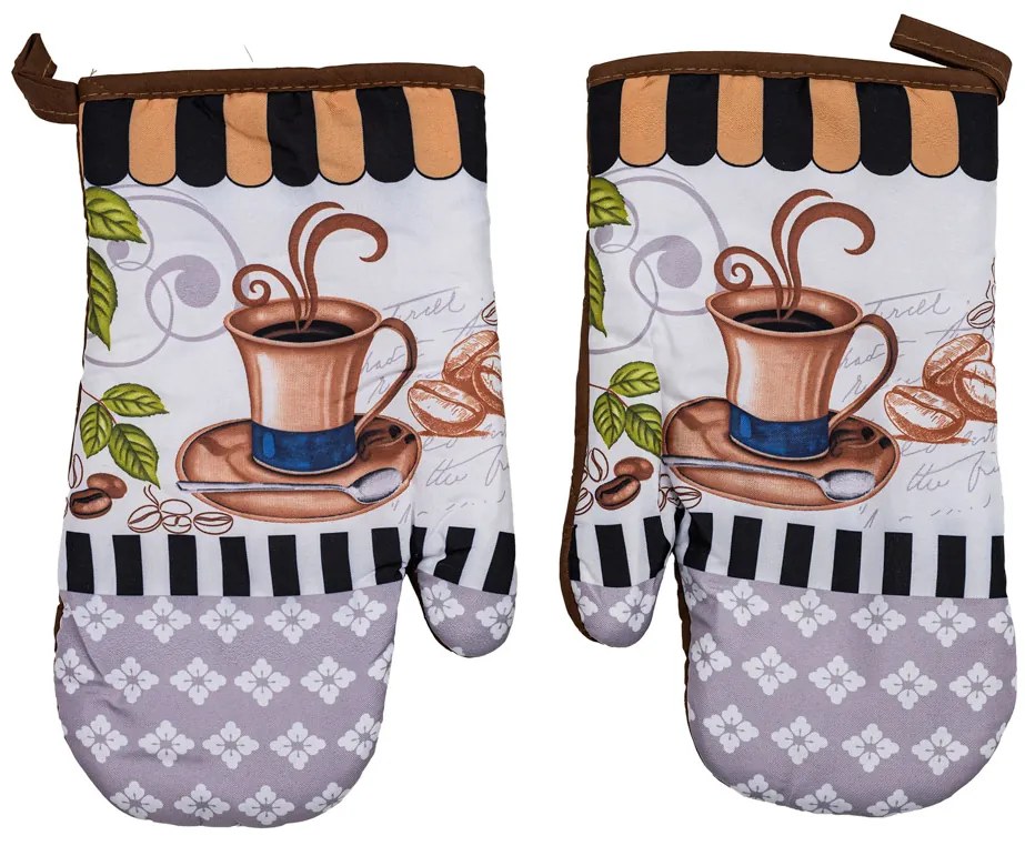 Sada 2 bielo-sivých chňapiek s magnetom ROASTED COFFEE