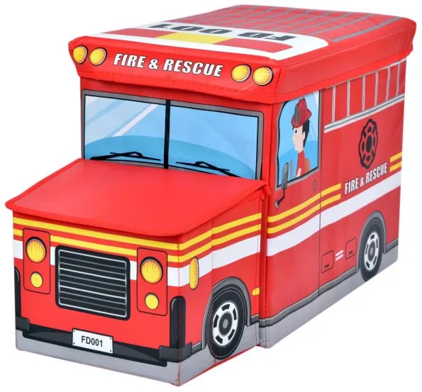 Taburetka v tvare hasičského auta červená