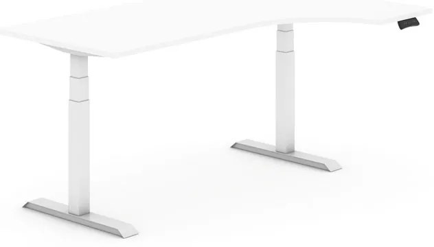 Výškovo nastaviteľný stôl, elektrický, ergonomický pravý, 1800 x 1200 mm, biela