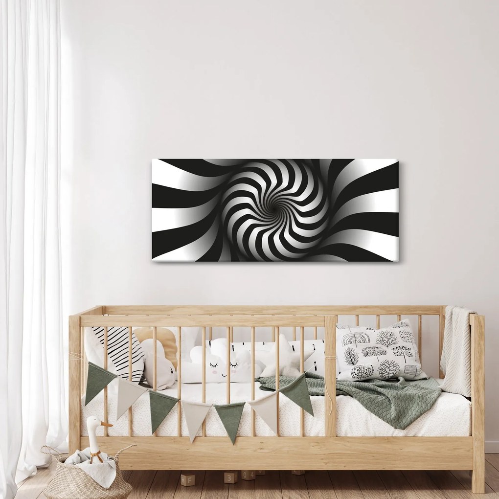 Abstraktný obraz čiernobiele špirály (120x50 cm)