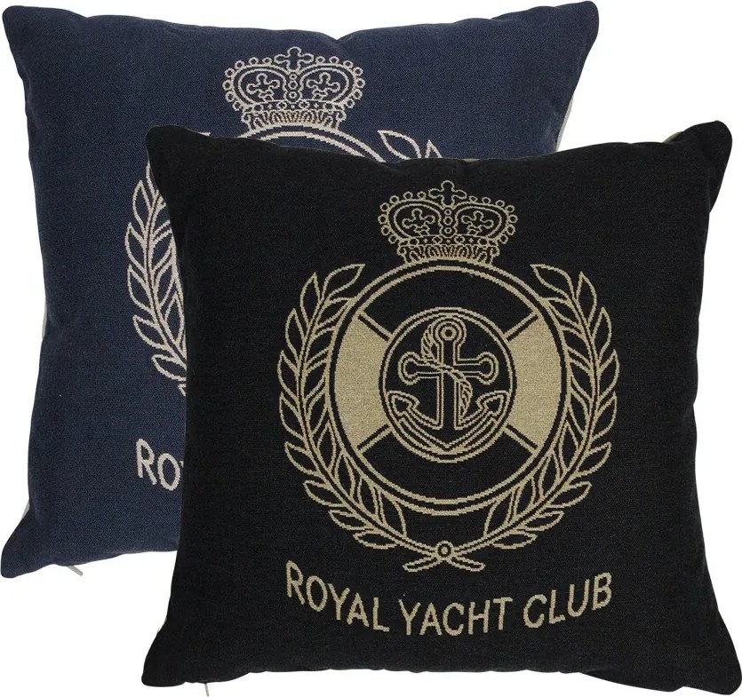 Béžovo-čierny gobelínový vankúš Royal Yacht Club - 45*45*16cm