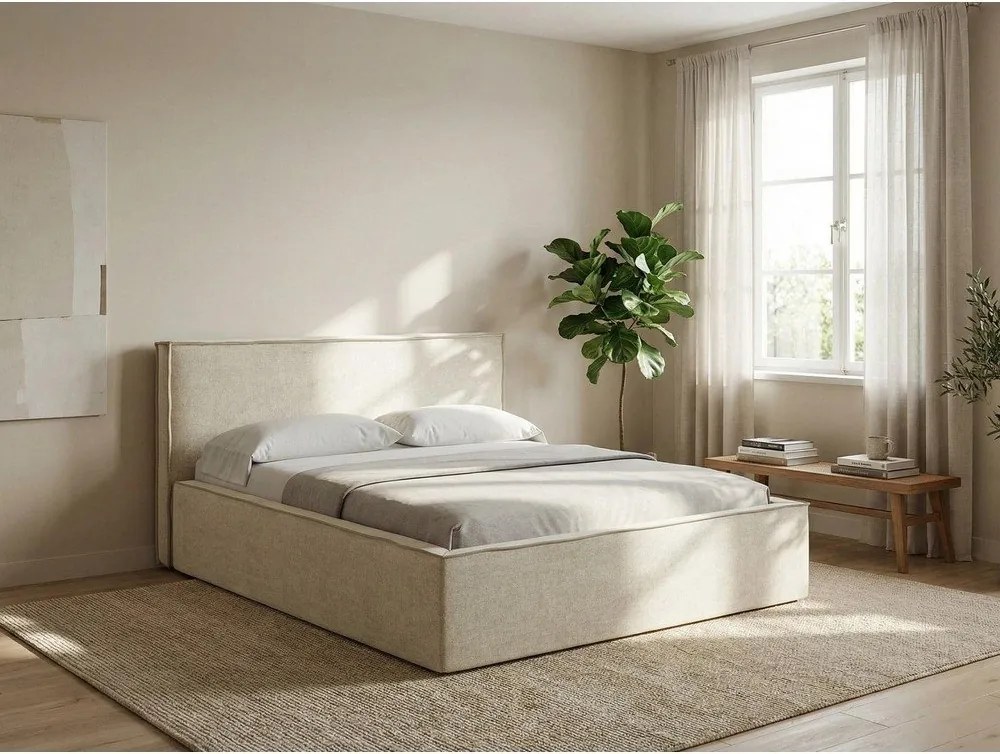 Zelená čalúnená dvojlôžková posteľ s úložným priestorom s roštom 160x200 cm Anani – Makamii