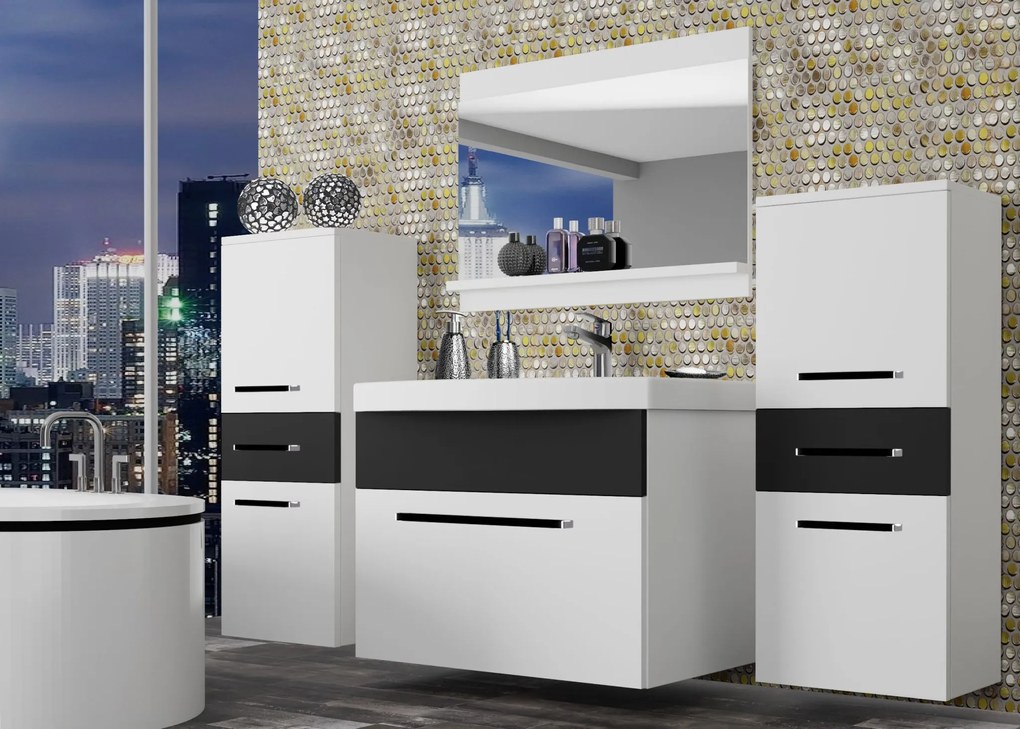Kúpeľňový nábytok Belini biely mat / čierny mat + umývadlo + zrkadlo ROD M 4/0/W/WB/0/ZW