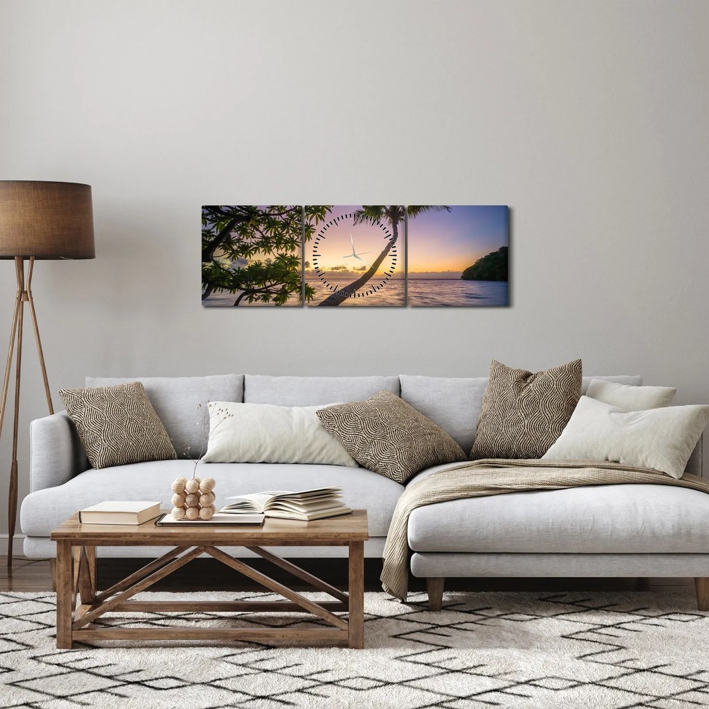 Obraz palmy na pláži (s hodinami) (90x30 cm)