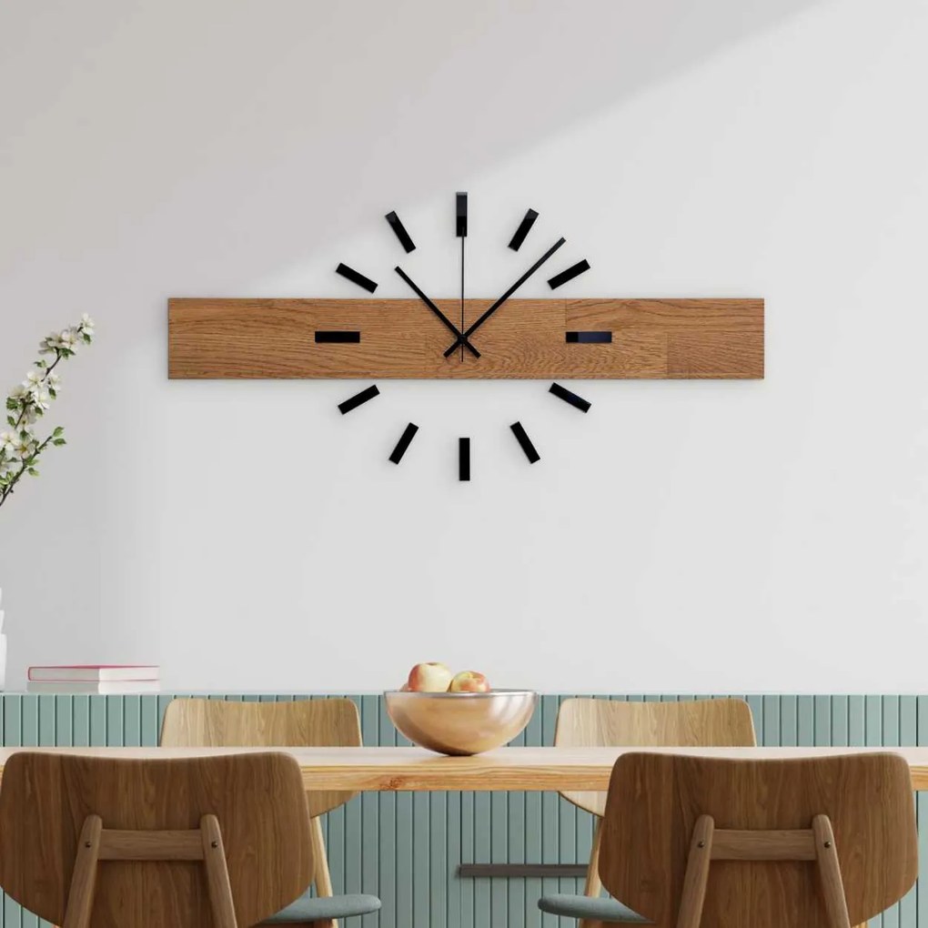 Rustikálne dubové hodiny na stenu – minimalistická škandinávska drevená dekorácia | DRORES: Strieborné ručičky 60 cm 4684-111273 MAS021-3072-akcia20
