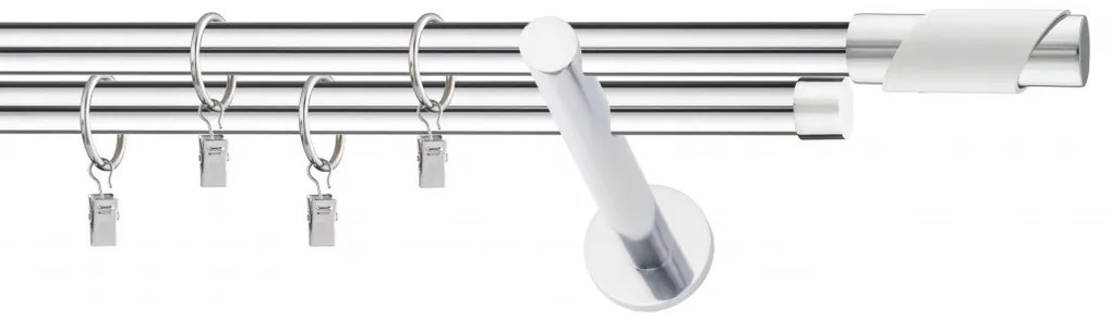 Dekorstudio Chrómová dvojradová garniža biely PARIS 19mm Dĺžka: 360cm, Typ uchytenia: Držiak dvojitý modern, Typ príslušenstva: Krúžky tiché so štipcami