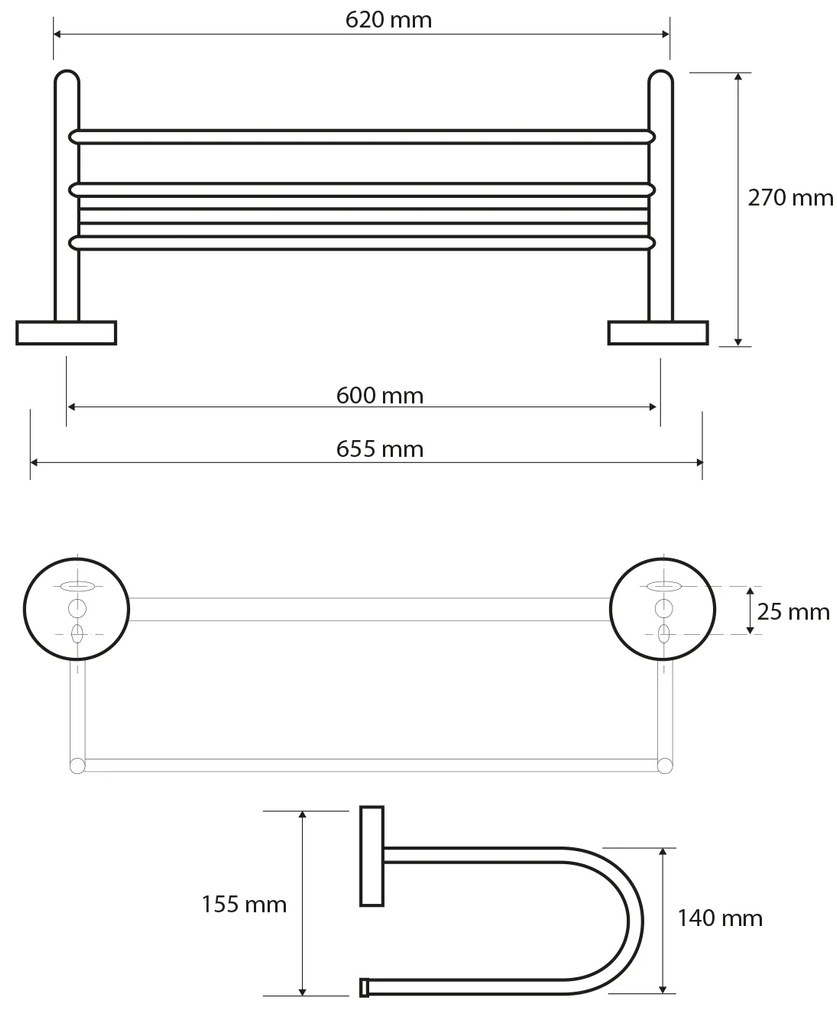 Sapho Sapho, X-ROUND E polička na uteráky U typ, 650mm, chróm, XR418
