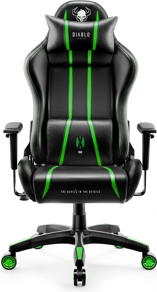 Herné kreslo z eko-kože Normal Size, čierny-zelený: Diablo X-One 2.0