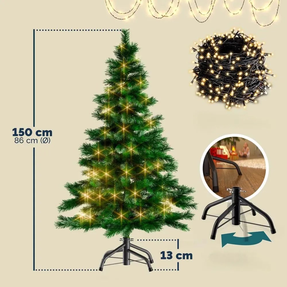 InternetovaZahrada Umelý vianočný stromček 150 cm + svetelná reťaz
