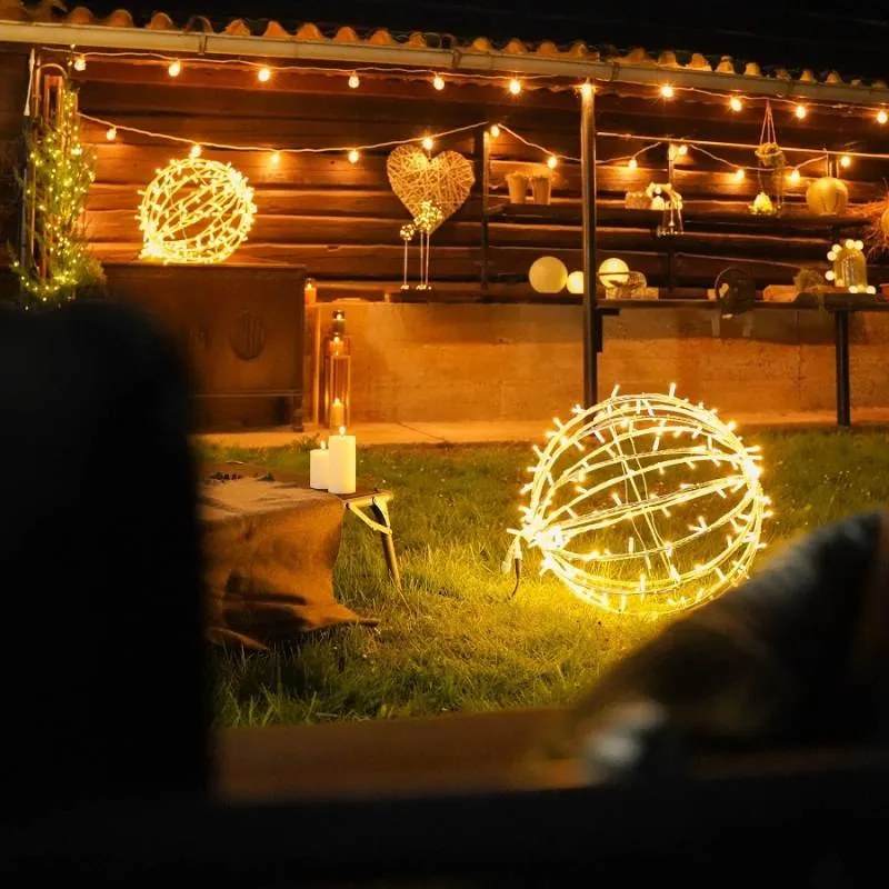 Svetelná guľa LED, teplá biela, priemer 60 cm, čierny kábel