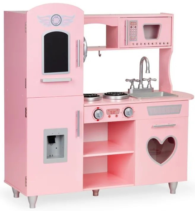 Ružová drevená kuchynka so srdiečkom