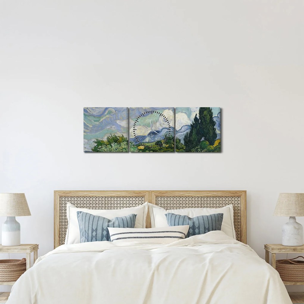 Obraz - Vincent van Gogh, Wheat Field with Cypresses, reprodukcia (s hodinami) (90x30 cm)