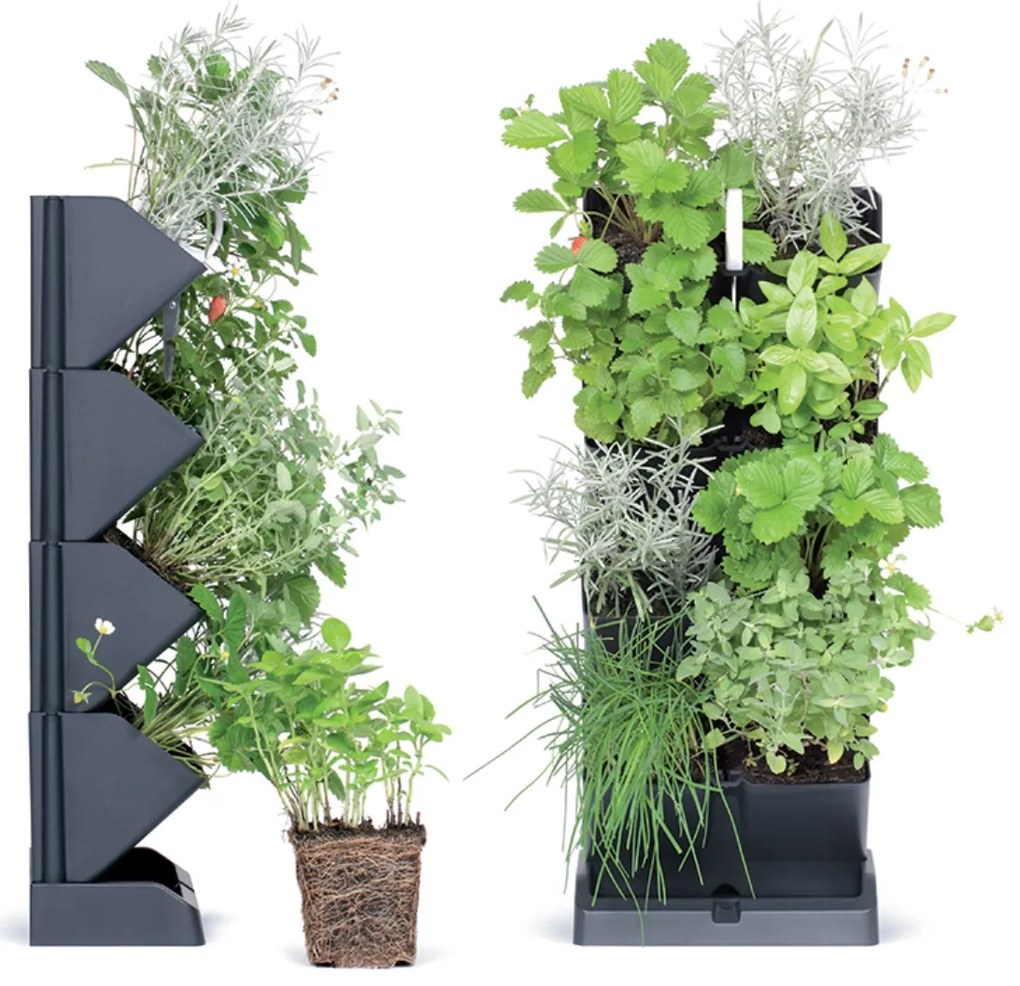 PROSPERPLAST Kvetináče vertikálne s nožnicami na bylinky MINI CASCADE antracit