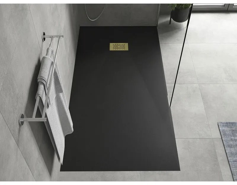 Mexen Hugo, obdĺžniková sprchová vanička SMC 170 x 80 cm, čierna, zlatá krytka, 42708017-G