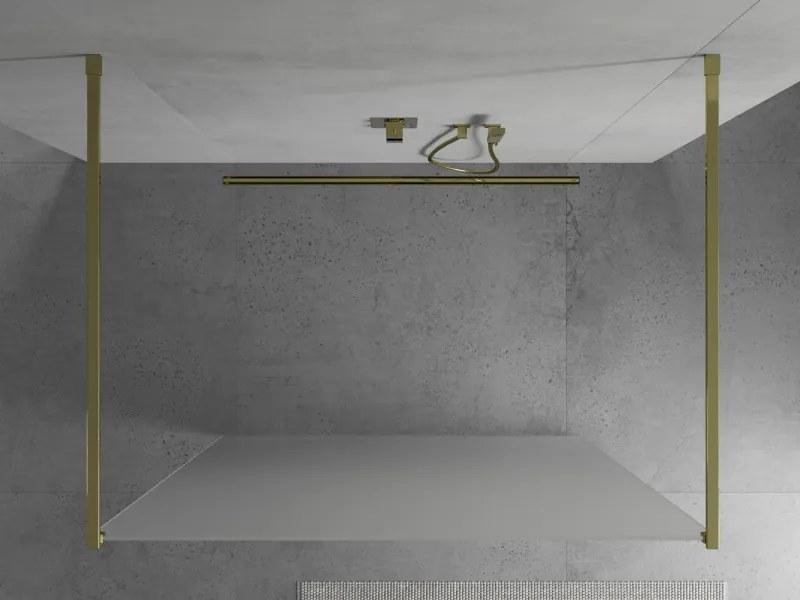 Mexen Kioto, priechodná sprchová zástena 100 x 200 cm, 8mm sklo námraza, 2x zlatá stabilizačná rozpera, 800-100-002-50-30