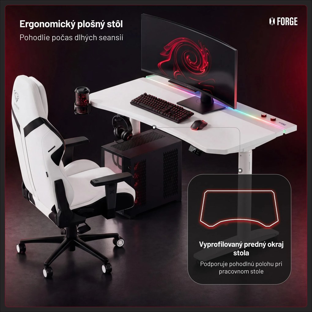 Elektrický herný stôl RGB s držiakmi, biely, 120 cm: Diablo X-Forge 1200