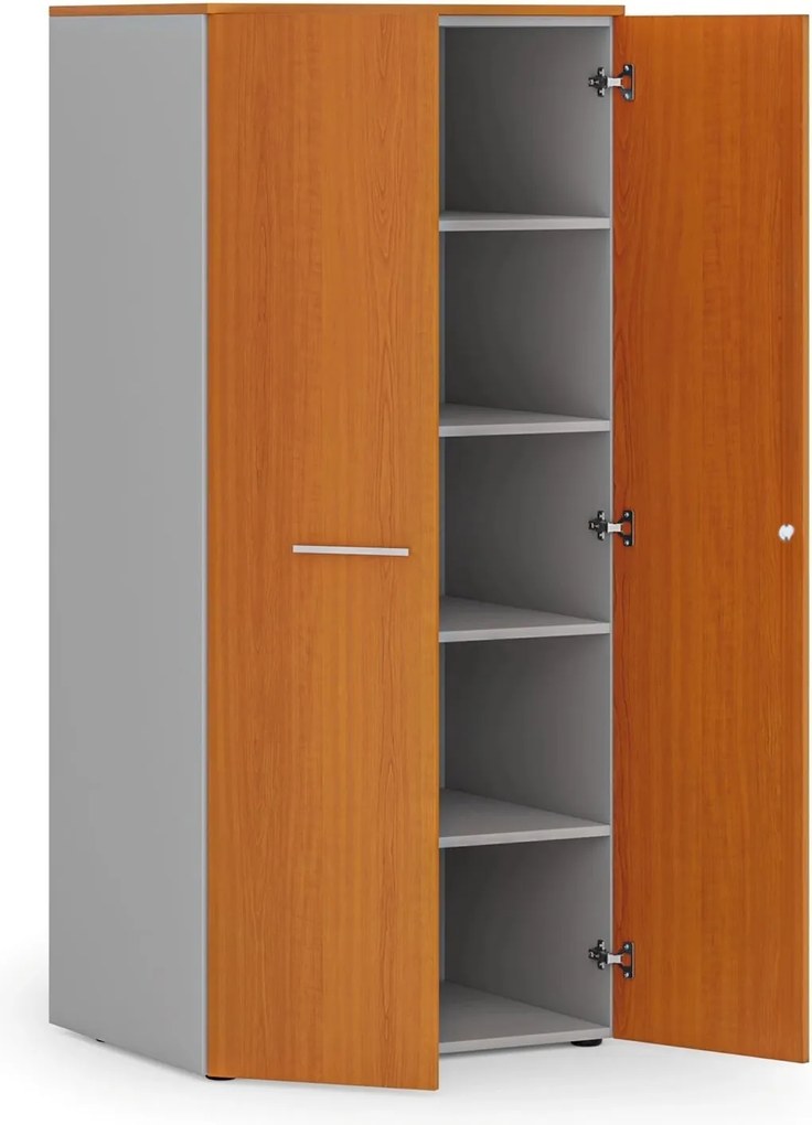 Kancelárska policová skriňa PRIMO GRAY s dverami, 1781 x 800 x 600 mm, sivá/čerešňa